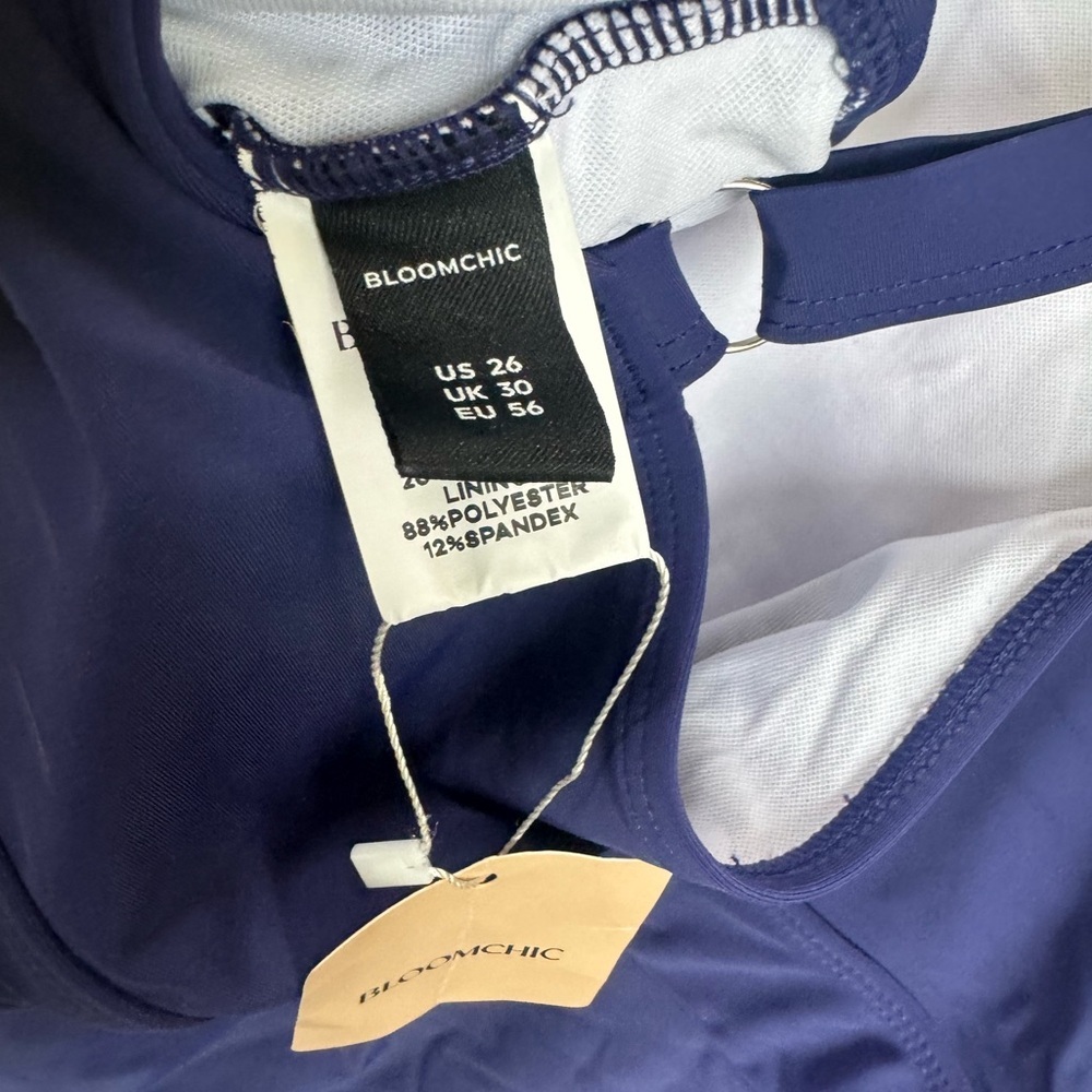Bloomchic NEW Ruffle Trim Gathered Ruched 1 Piece Swimsuit Sculpt Waist Blue 4X - Picture 10 of 16